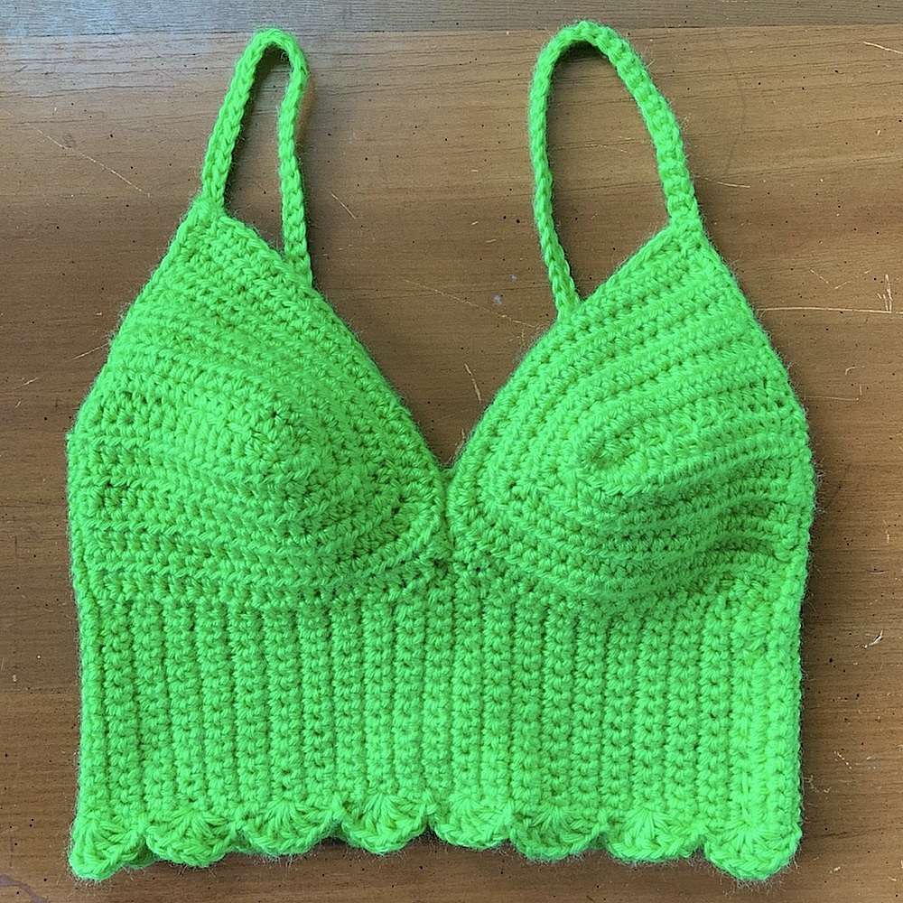 HANDMADE green crochet tank top corset back